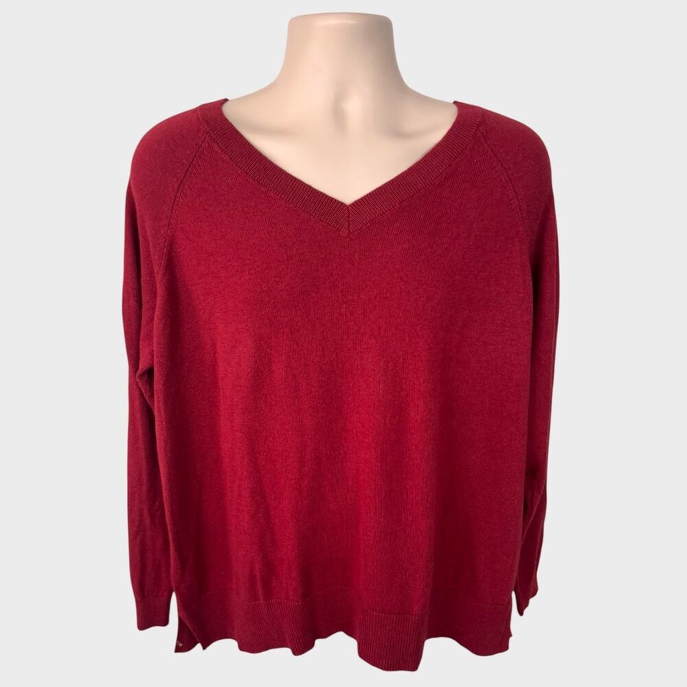 Lucky Brand Mens XL Red V Neck Sweater Cotton Nylon Acrylic